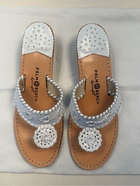 Palm Beach Handcrafted White Leather Wedge Sandals Womens 9 NARROW Pls read!